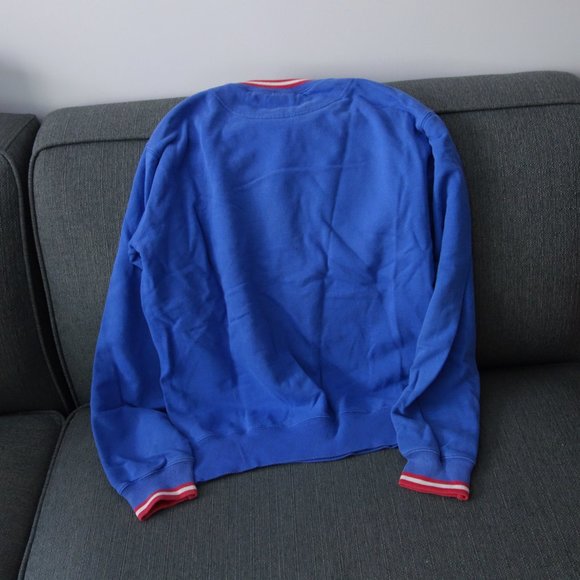 Diesel Blue Sweatshirt w/ Red & White Collar 100% Cotton Made in Greece Size S - Picture 10 of 11